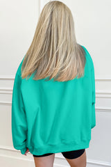 Sea Green Oversize Blessed Embroidered Mock Neck Sweatshirt