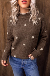 Chicory Coffee Floral Print High Neck Long Sleeve Sweater