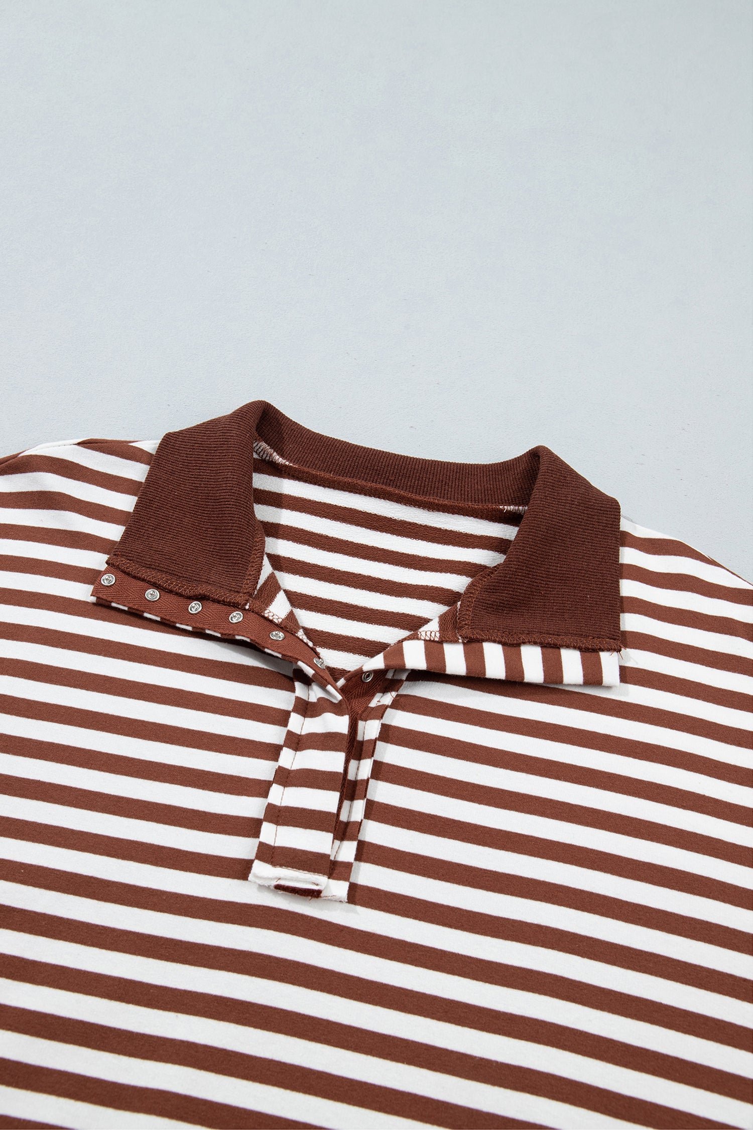 Blue Stripe Color Block Trim Raw Seam Split Hem Loose Pullover Sweatshirt