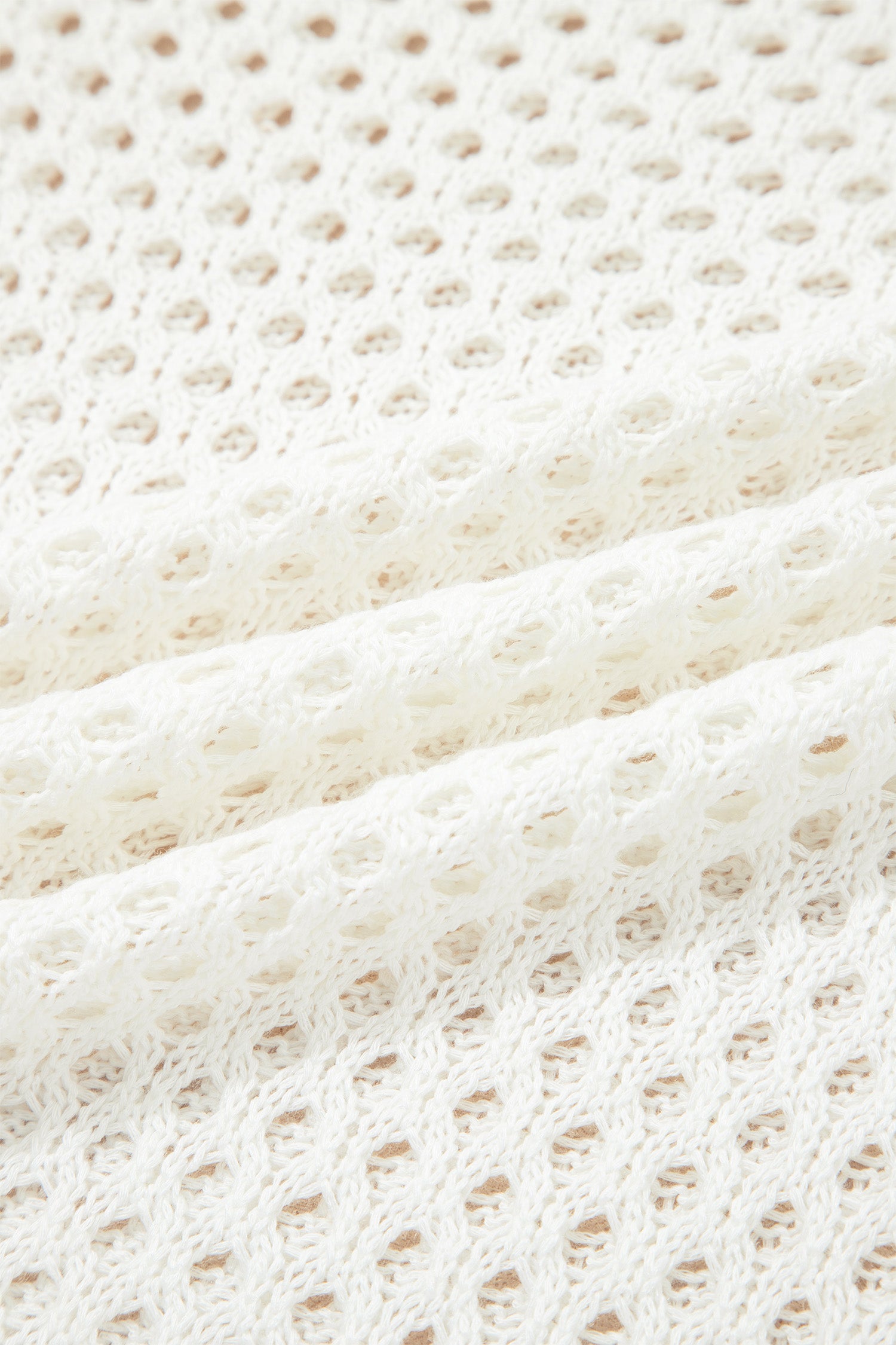 White Scalloped Trim Hollow Out Knit Long Sleeve Top
