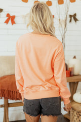 Orange Embroidered Pumpkin Face Drop Shoulder Sweatshirt