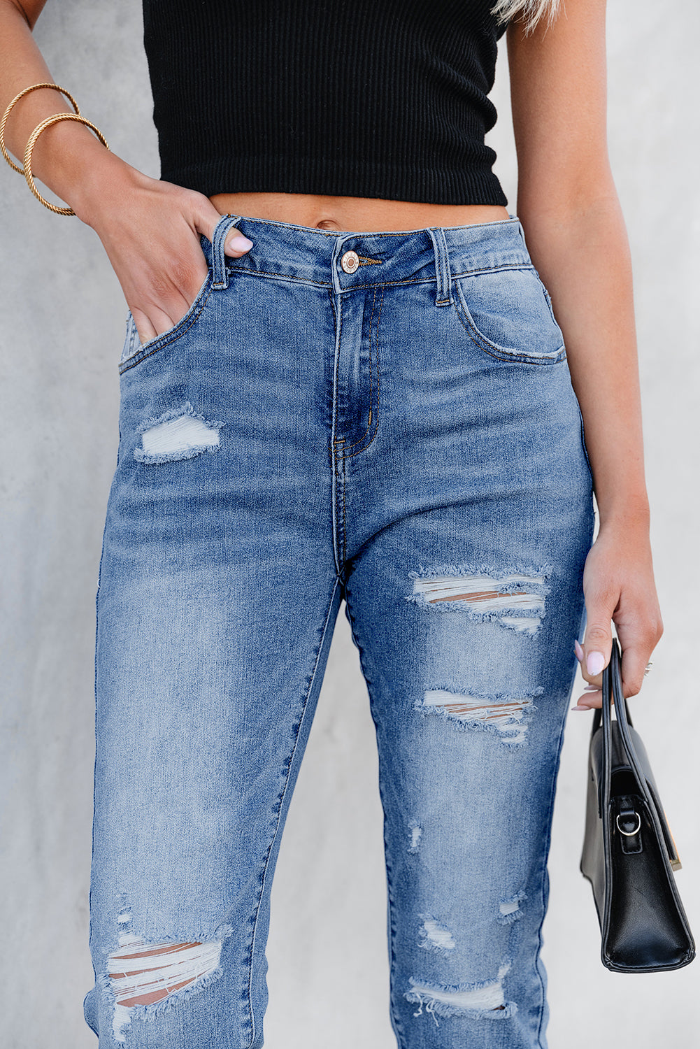 Sky Blue Skinny Distressed Capri Jeans