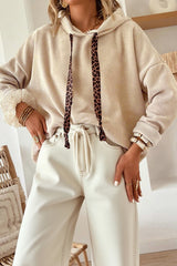 Parchment Thermal Textured Leopard Drawstring Baggy Hoodie