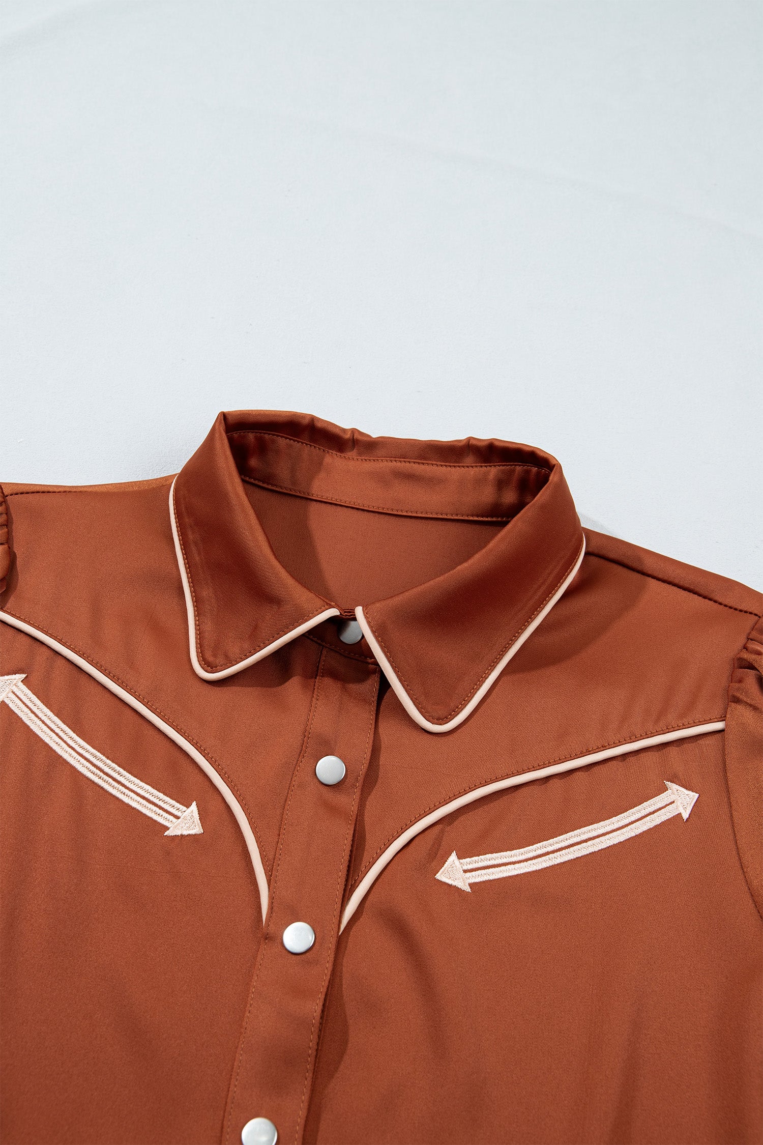 Cinnamon Silky Long Sleeve Button Front Western Fashion Shirt
