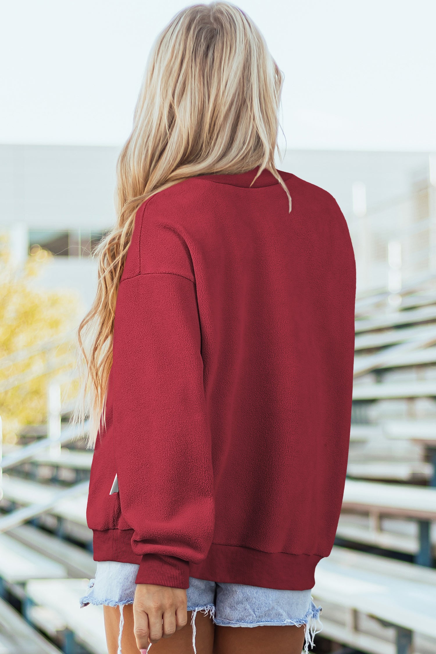 Racing Red Oversize Drop Shoulder Reversible Mock Neck Sweatshirt