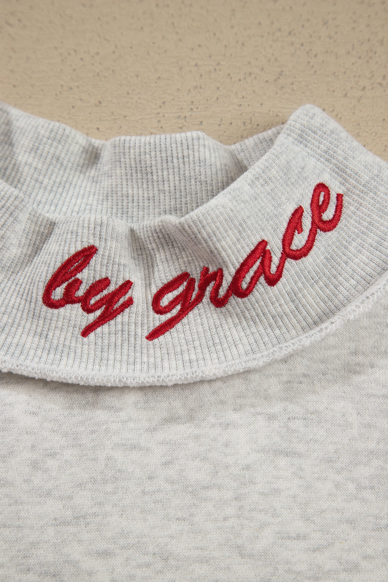 Gray Saved By Grace Embroidered Detail Letter Graphic High Neck Sweatshirt