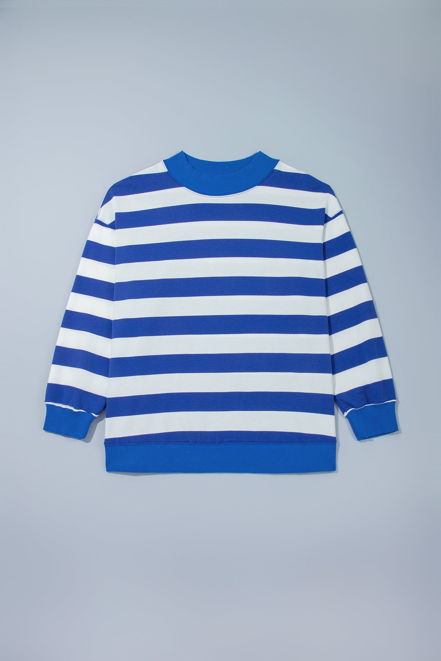 Orange Stripe Ribbed Trim Stand Neck Dropped Shoulder Plus Size Sweatshirt