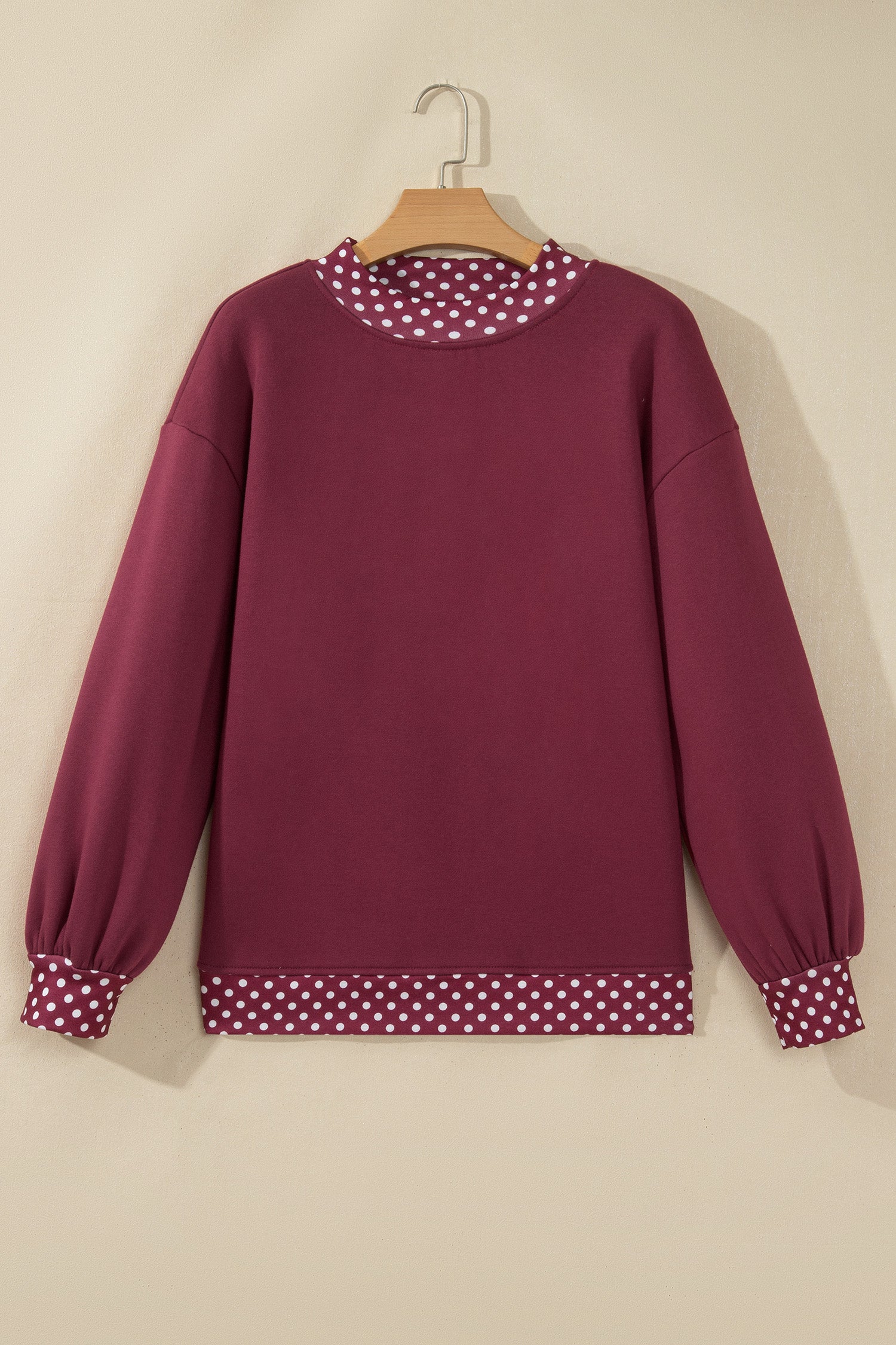 Dark Green Colorblock Polka Dot Contrast Trim Oversized Sweatshirt