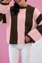 Myosotis Striped Color Block Thermal Textured Knit Drop Shoulder Sweater
