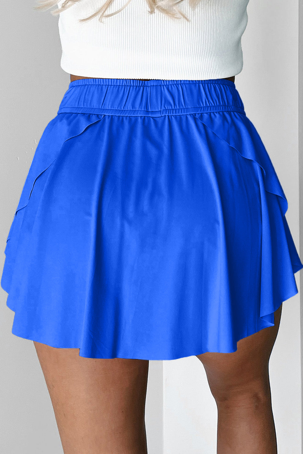 Yellow Cream Drawstring Elastic Waistband Lined Tennis Skorts