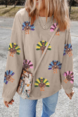 Smoke Gray Turkey Graphic Corded Baggy Sweatshirt