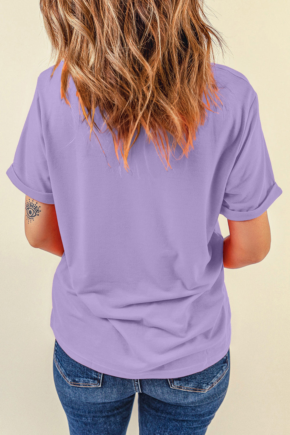 Yellow Cream Casual Plain Crew Neck Tee