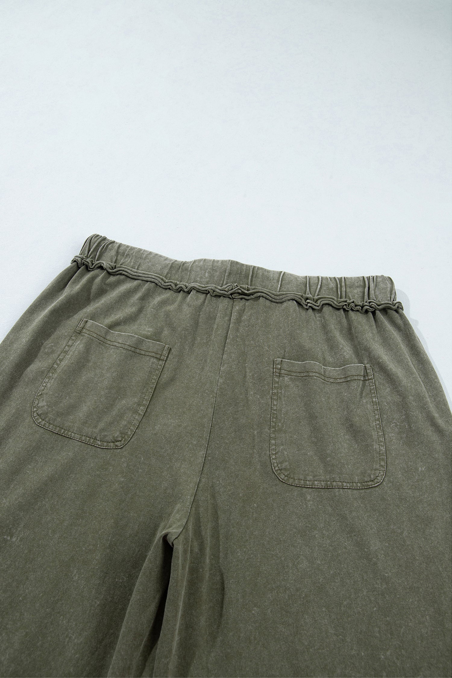 Jungle Green Mineral Wash Seam Detail Flare Leg Drawstring Pants