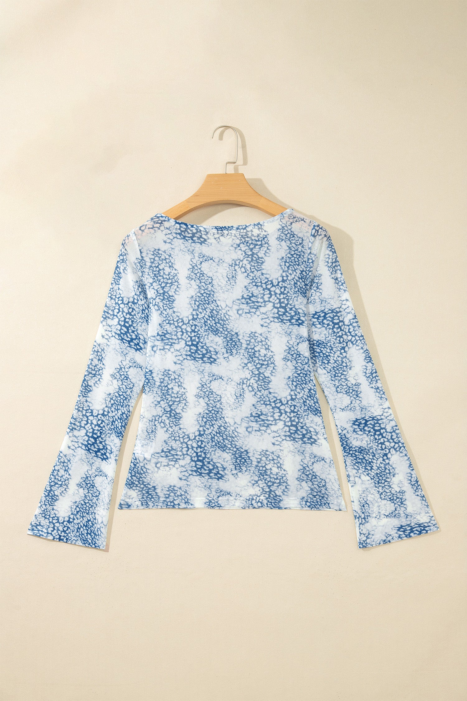 Sky Blue Long Sleeve Leopard Print Round Neck Sheath Top