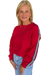 Fiery Red Side Striped Round Neck Sweatshirt