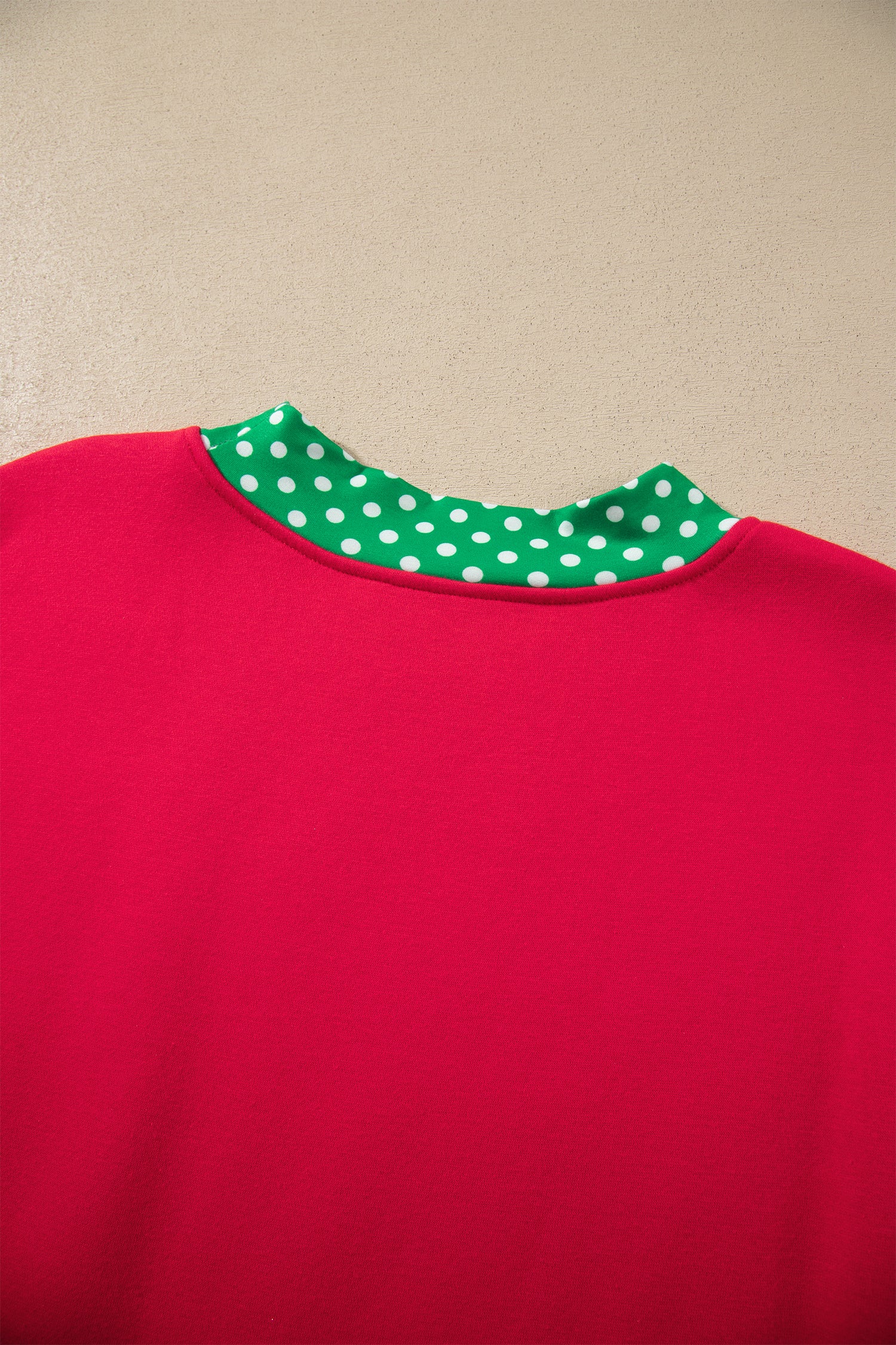 Dark Green Colorblock Polka Dot Contrast Trim Oversized Sweatshirt