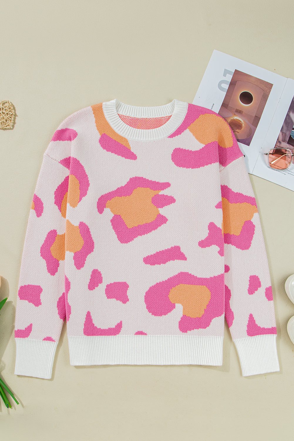 Sachet Pink Playful Leopard Print Drop Shoulder Baggy Sweater