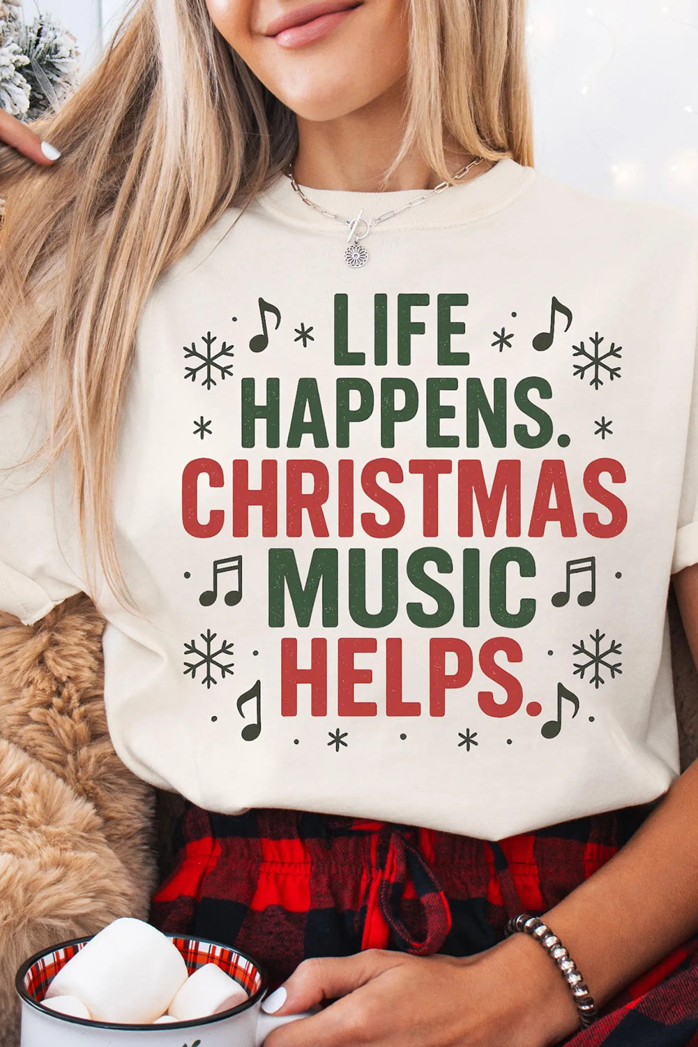 White Christmas Letter Heat Transfer Printing Graphic T Shirt