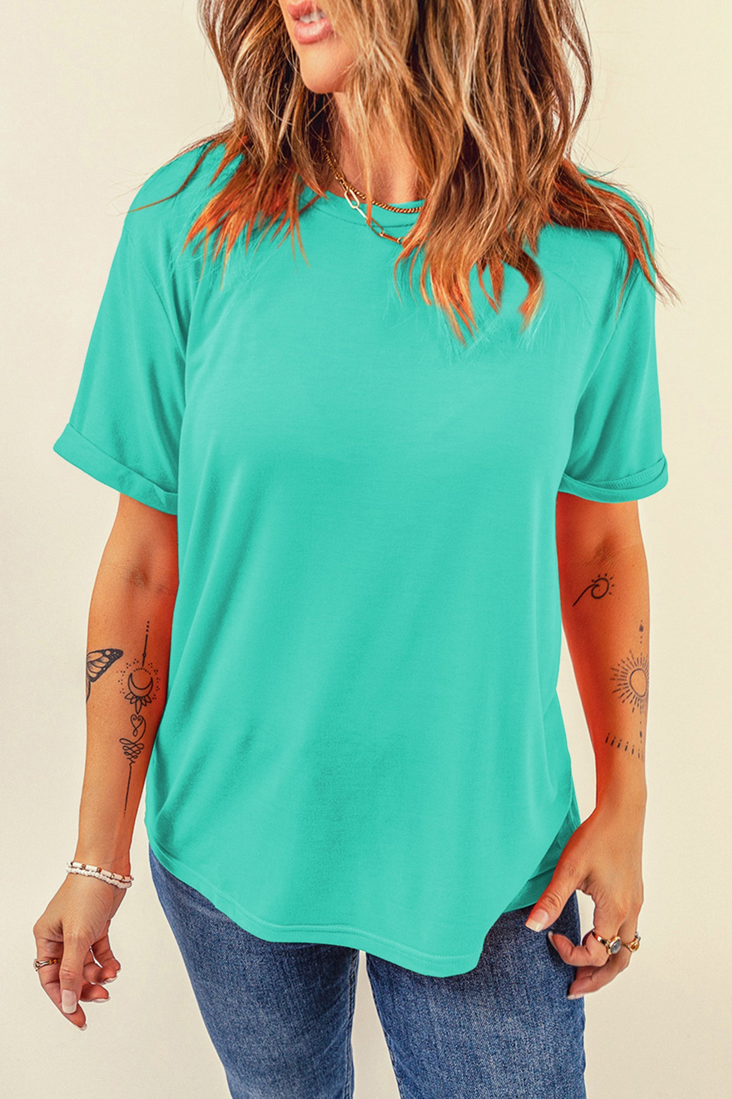 Yellow Cream Casual Plain Crew Neck Tee