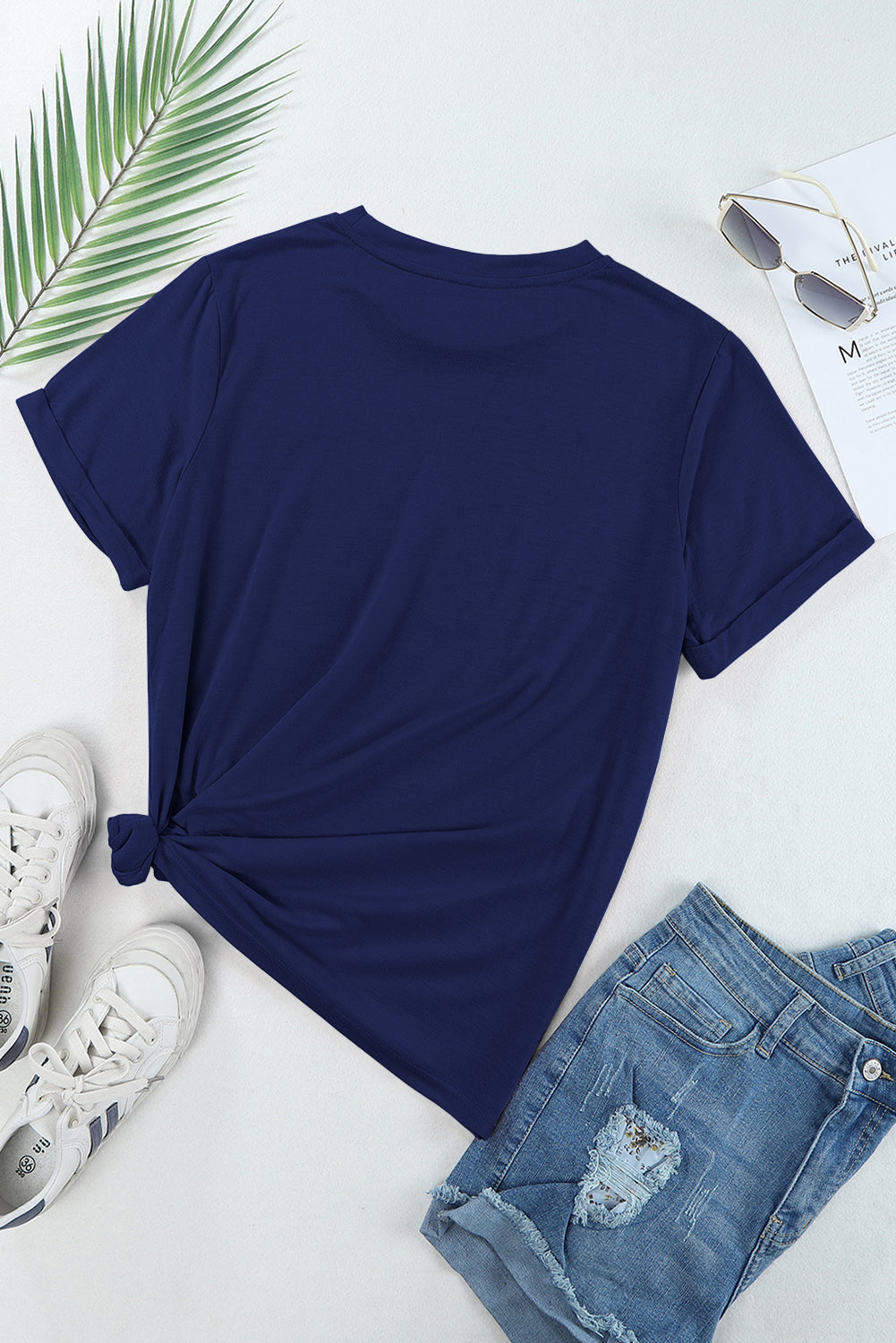 Yellow Cream Casual Plain Crew Neck Tee