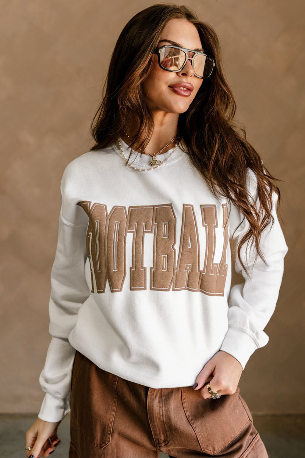 White FOOTBALL Letter Graphic Crew Neck Sweatshirt