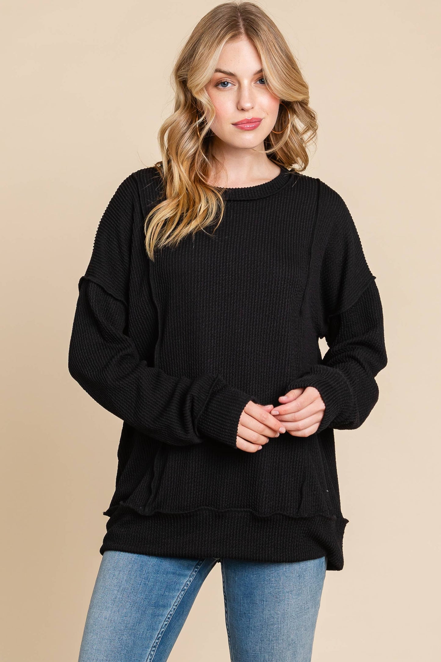 SOLID CREWNECK RIBBED TOP