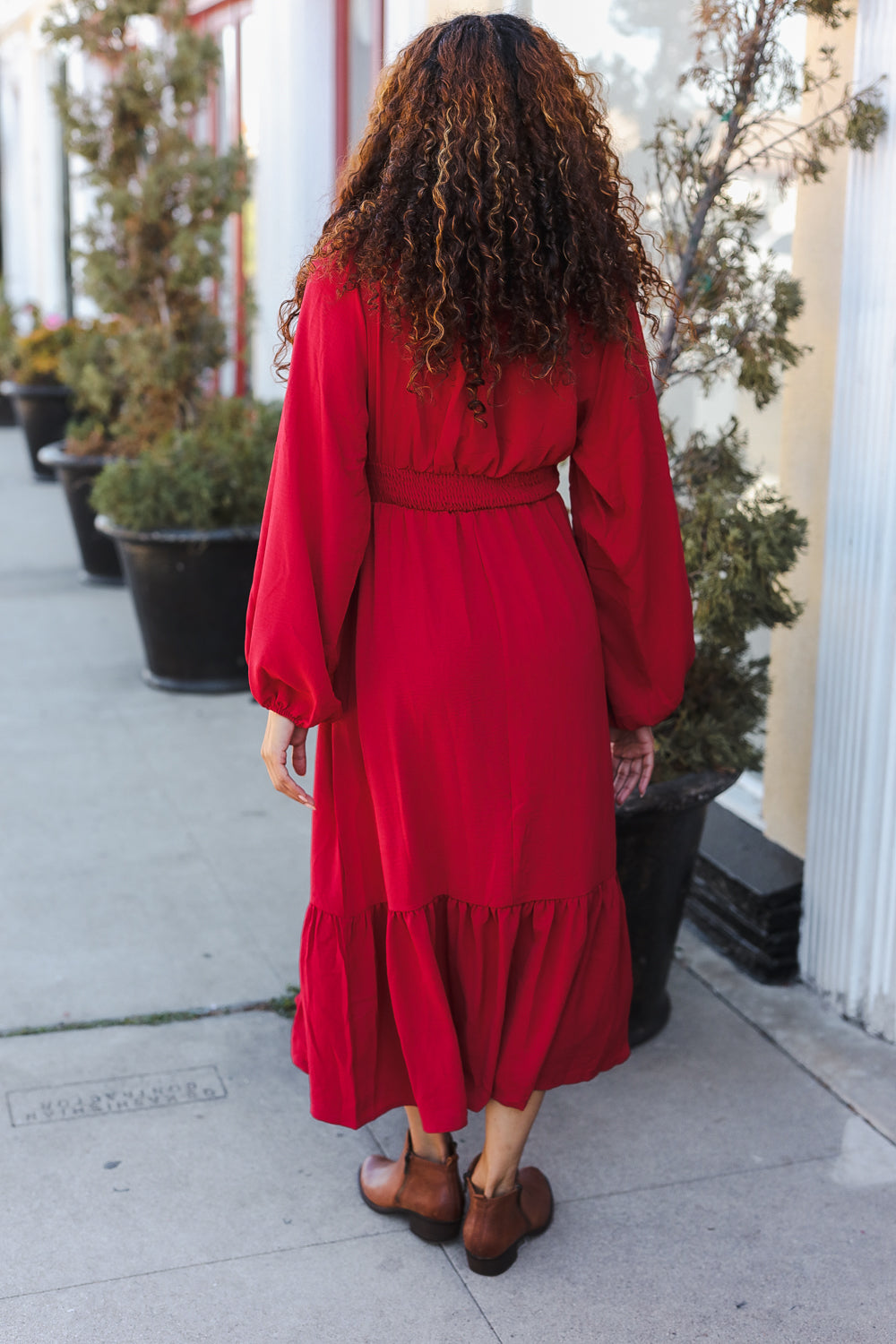 Beautiful You Holiday Red Overlap Ruffle V Neck Midi Dress