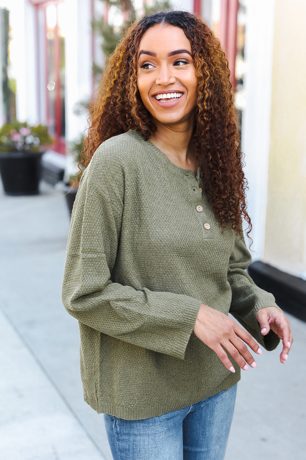 Beautiful You Moss Green Button Down Ribbed Sweater