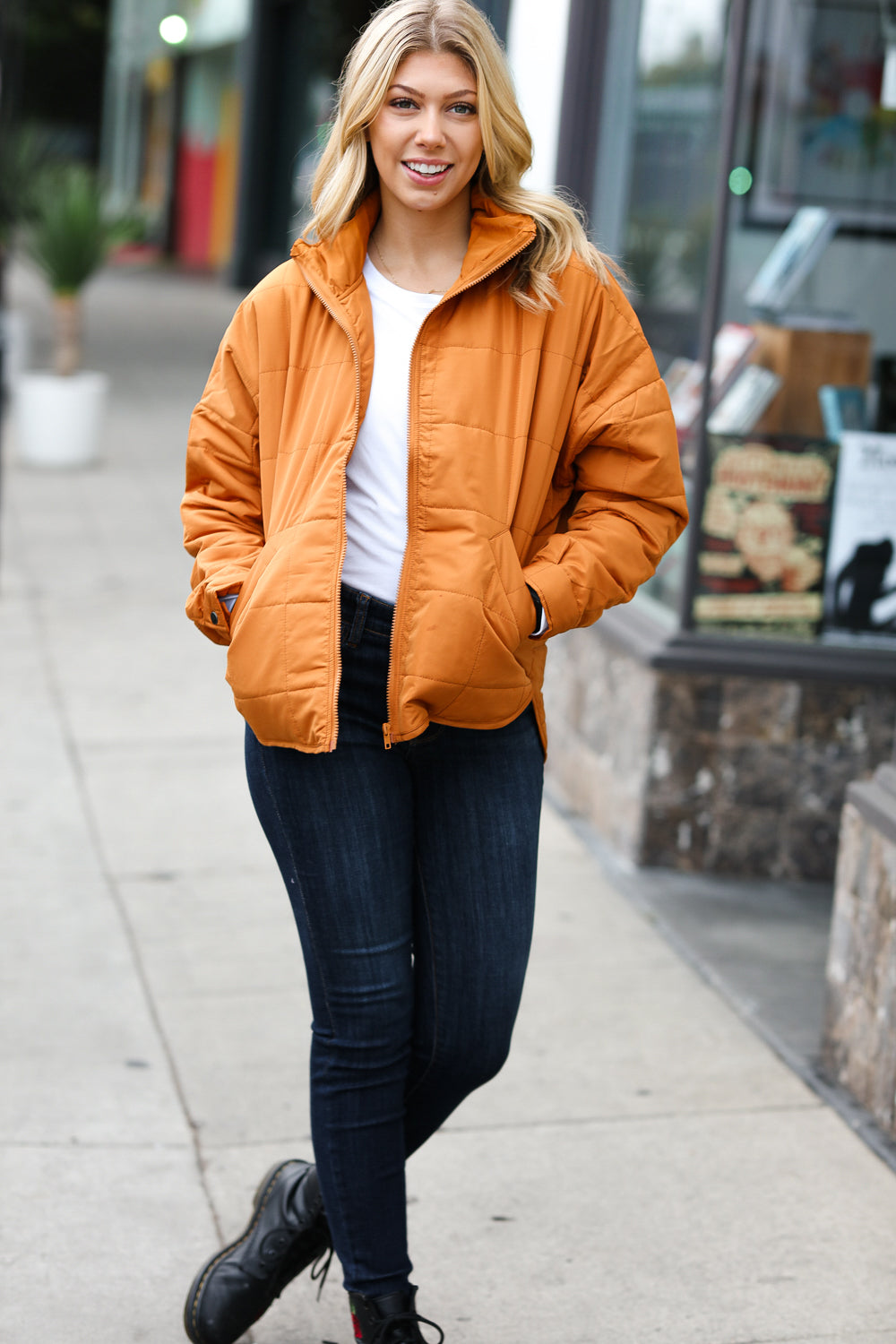 Eyes On You Butterscotch Quilted Puffer Jacket