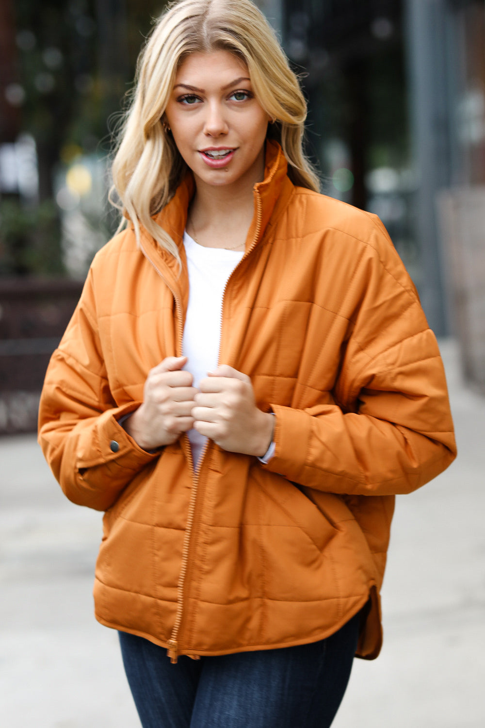 Eyes On You Butterscotch Quilted Puffer Jacket