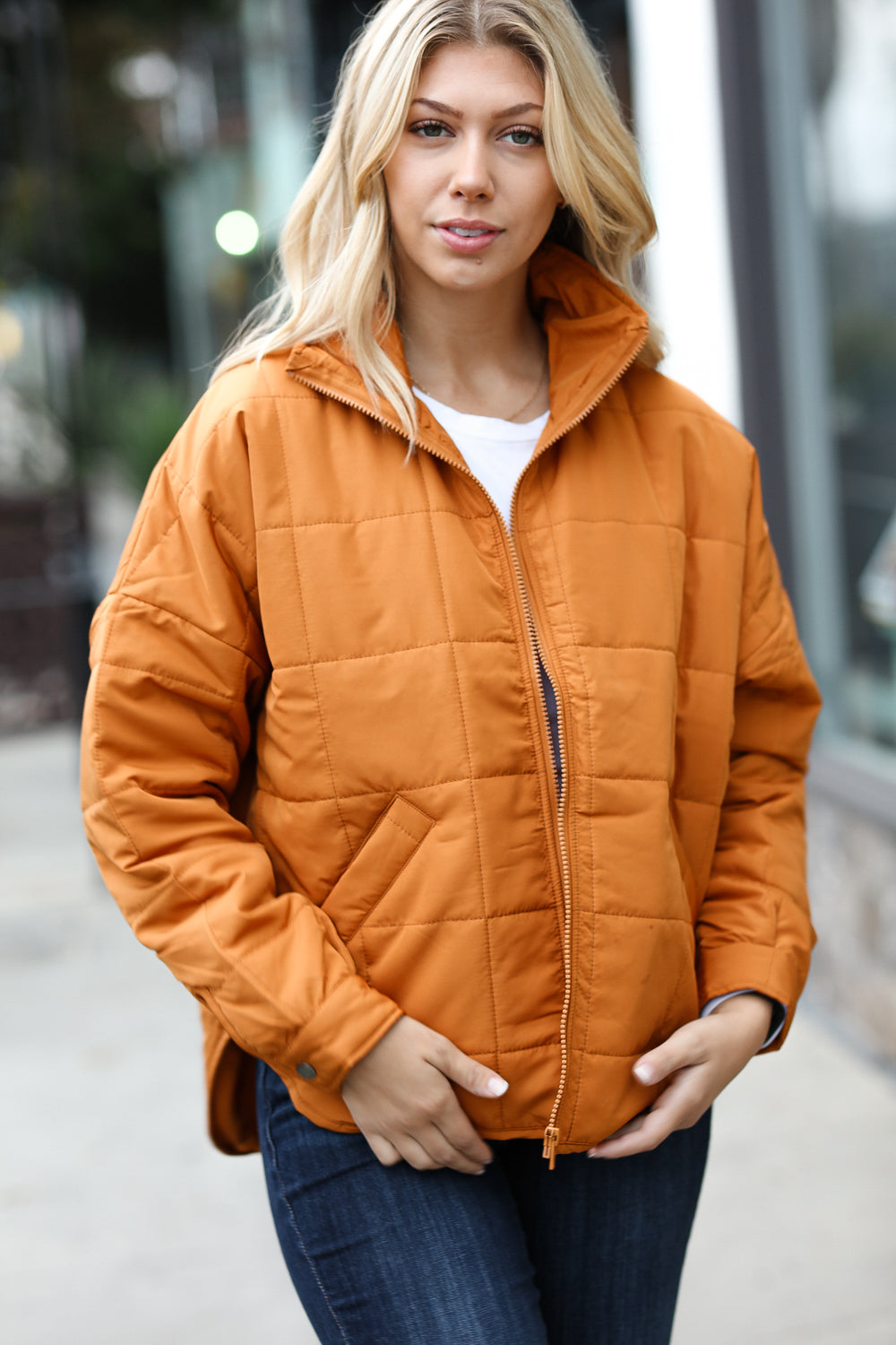 Eyes On You Butterscotch Quilted Puffer Jacket