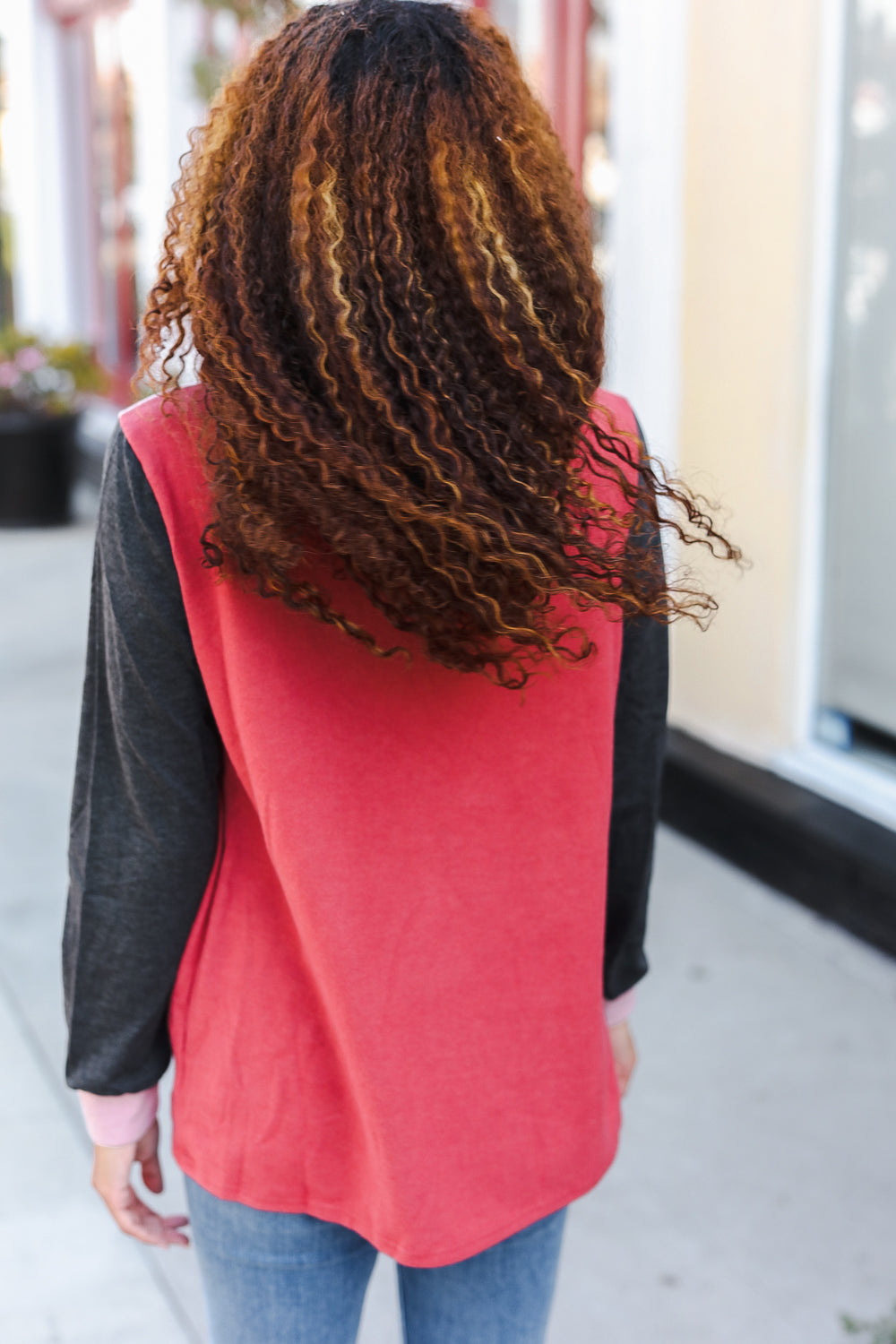 Be Bold Coral & Charcoal Color Block Zip Down Pullover