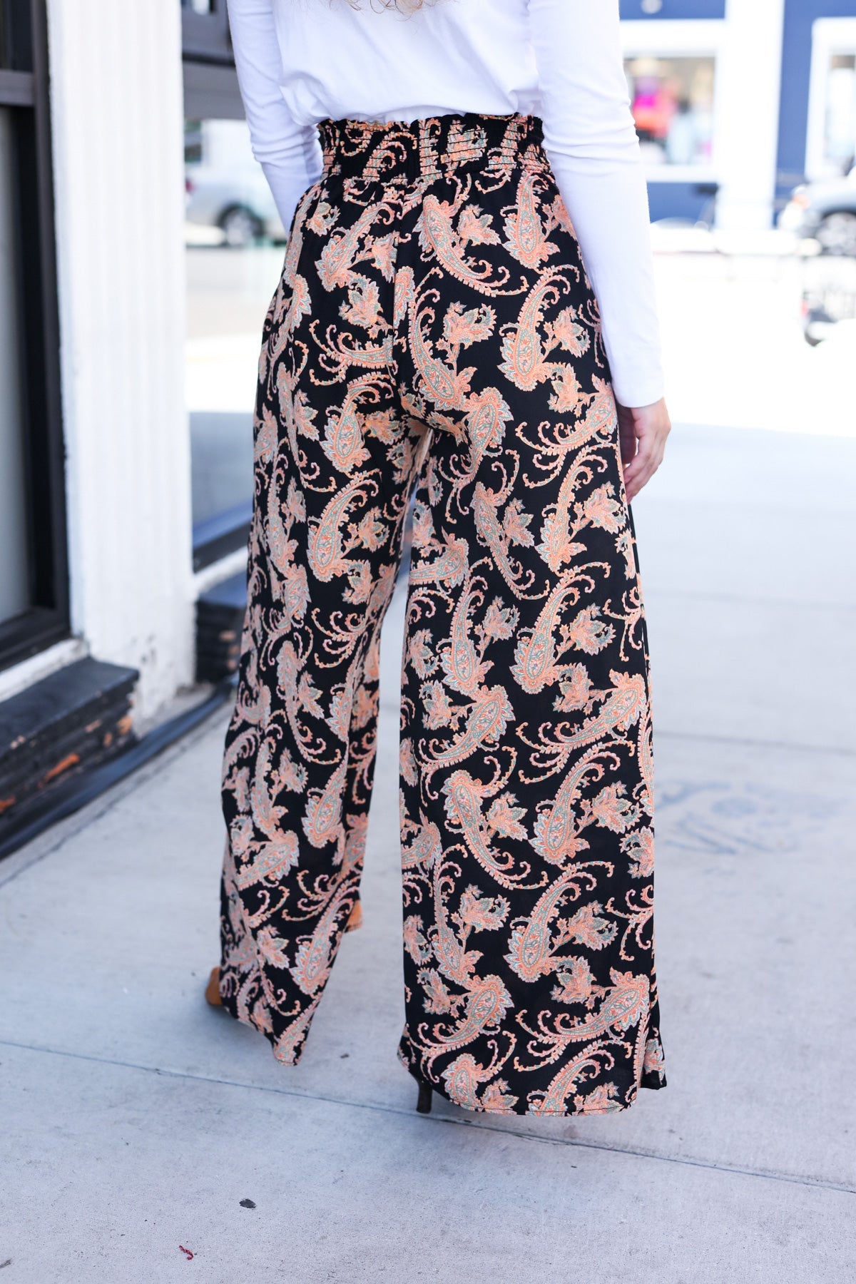 Fall Vibes Black Paisley Print Smocked Waist Palazzo Pants