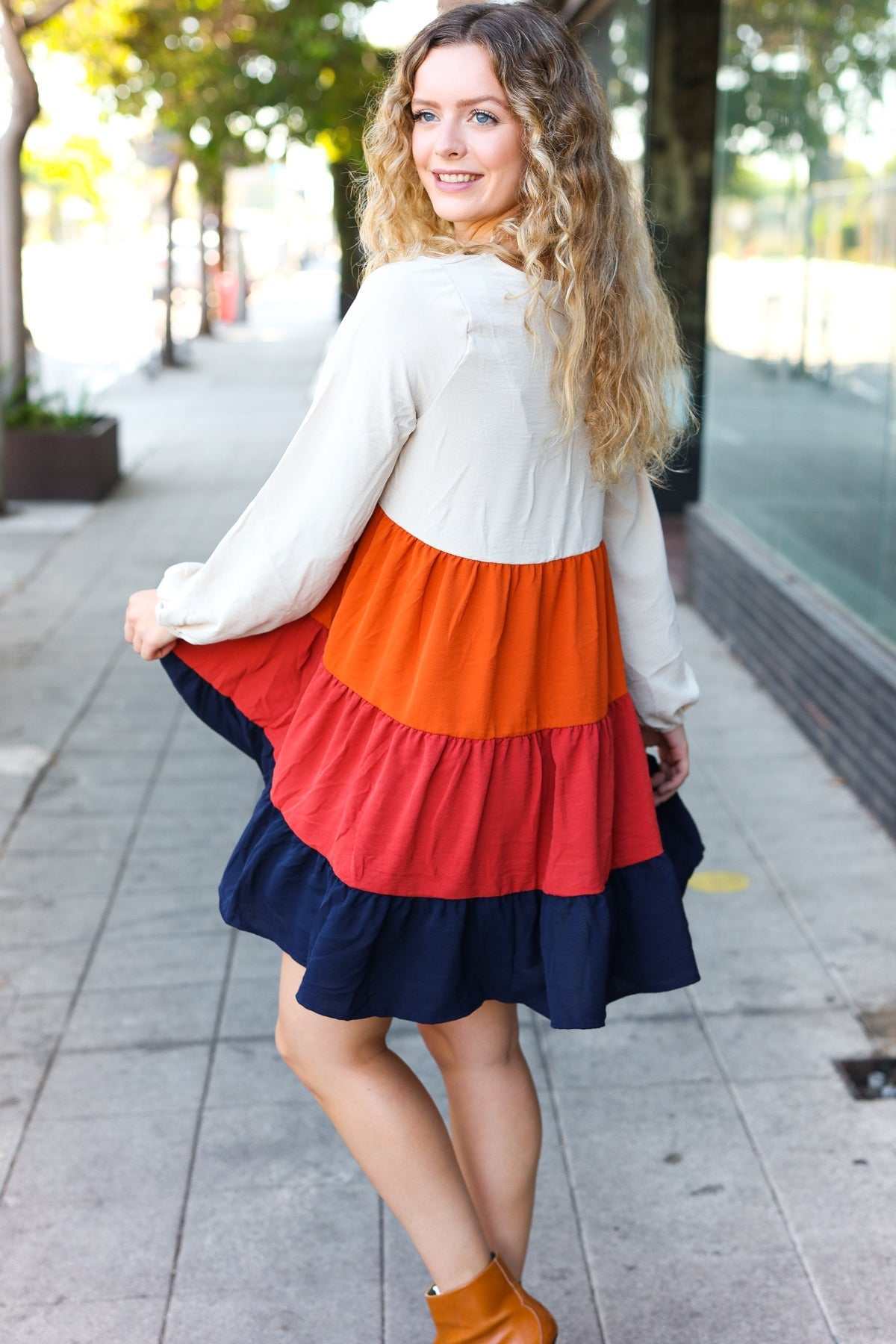 Beautiful You Orange & Multicolor Tiered Babydoll Dress