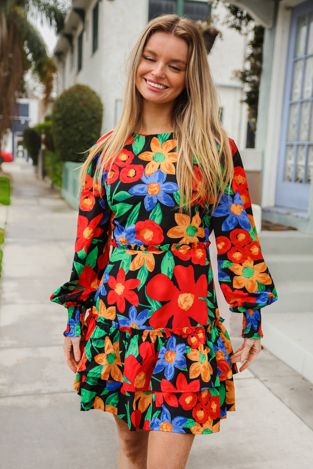 Vibrant Vibes Multicolor Big Floral Ruffle Frill Lined Dress