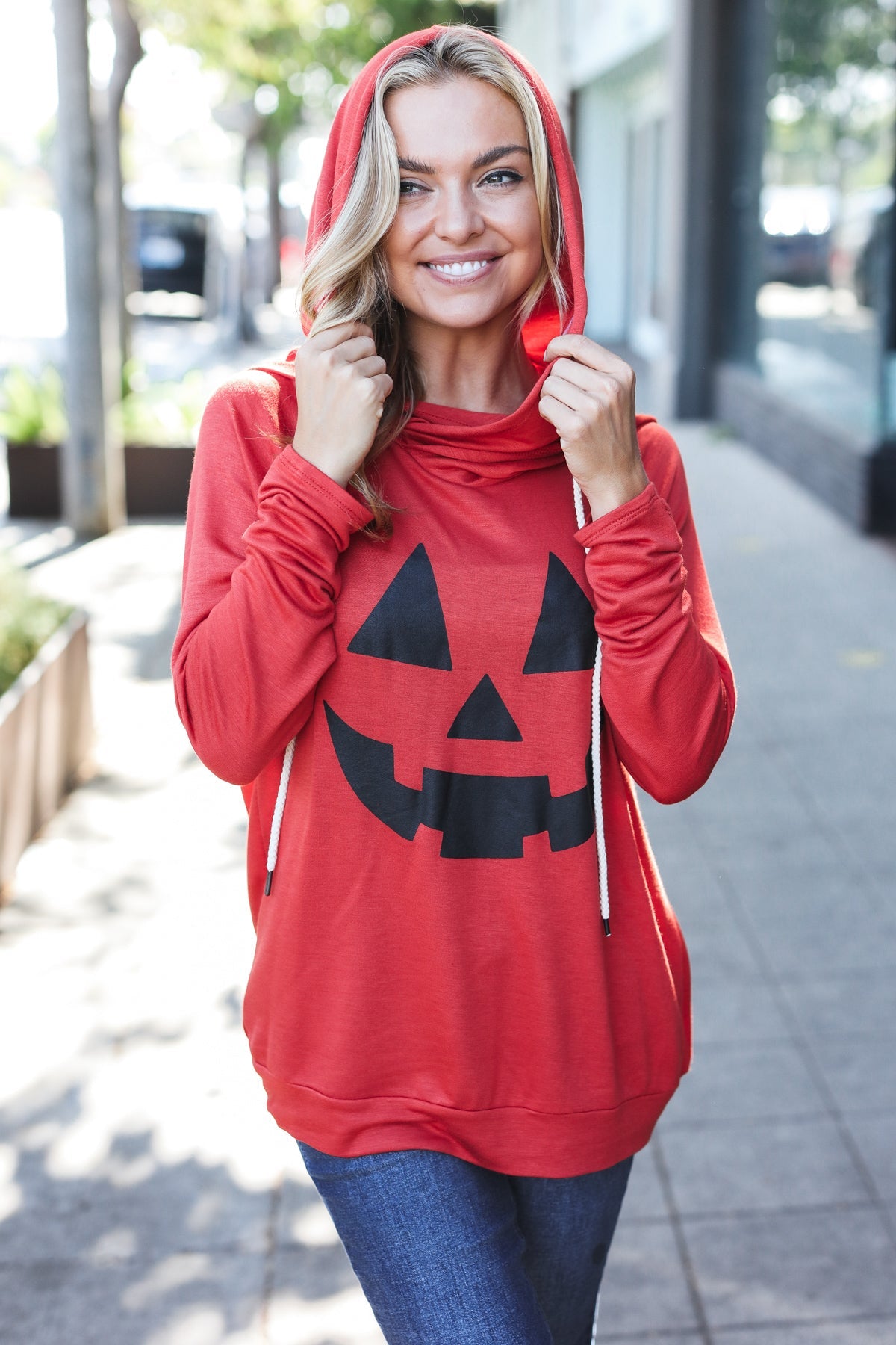 Halloween Jack-O-Lantern Terry Thumb Hole Double Hoodie