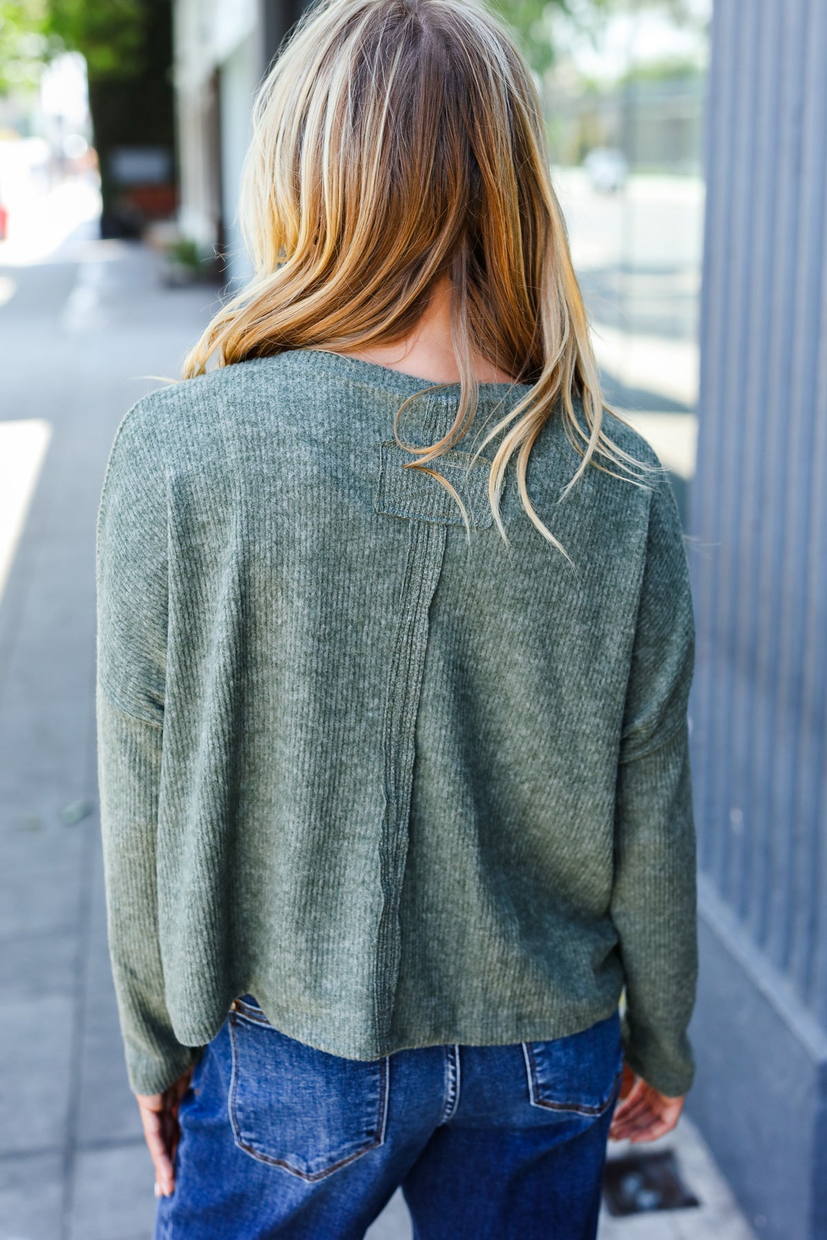 Olive Ribbed Dolman Cropped Sweater