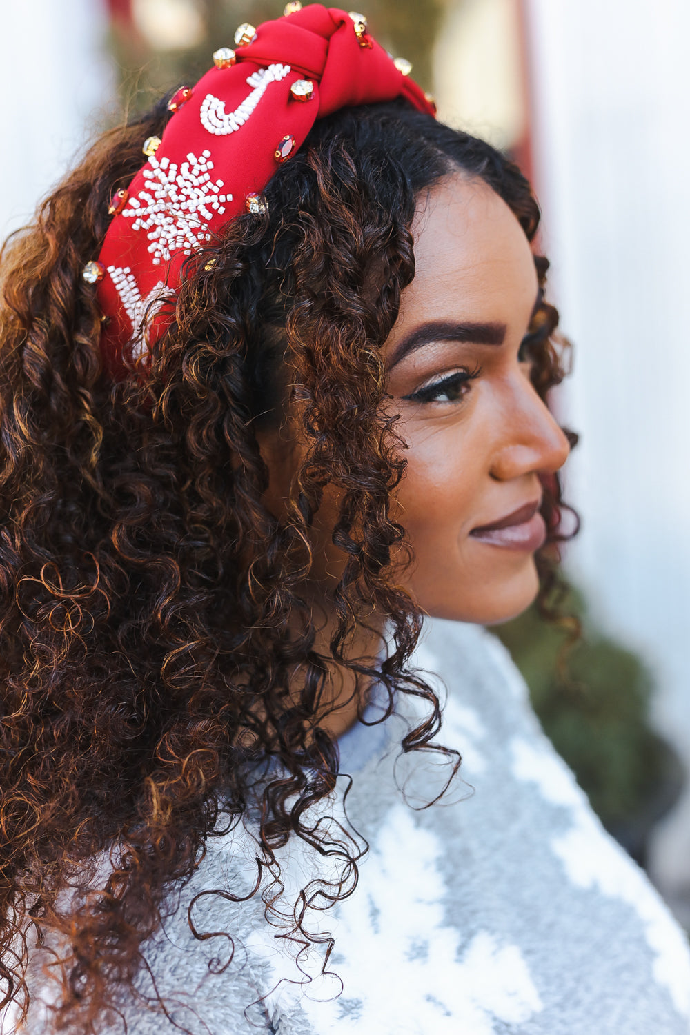 Red Snowflake Jeweled Christmas Top Knot Headband