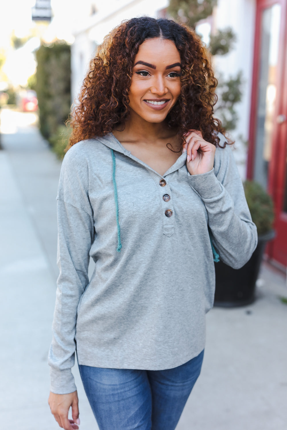 Sparkle Bright Cotton Blend Button Henley Hoodie