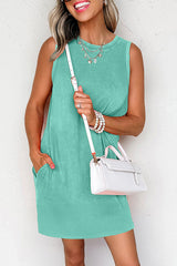 Sea Green Mineral Wash Pocket Tank Mini Dress