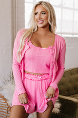 Orchid Petal Delicate Texture Cropped Cami Shorts and Cardigan 3pcs Lounge Set