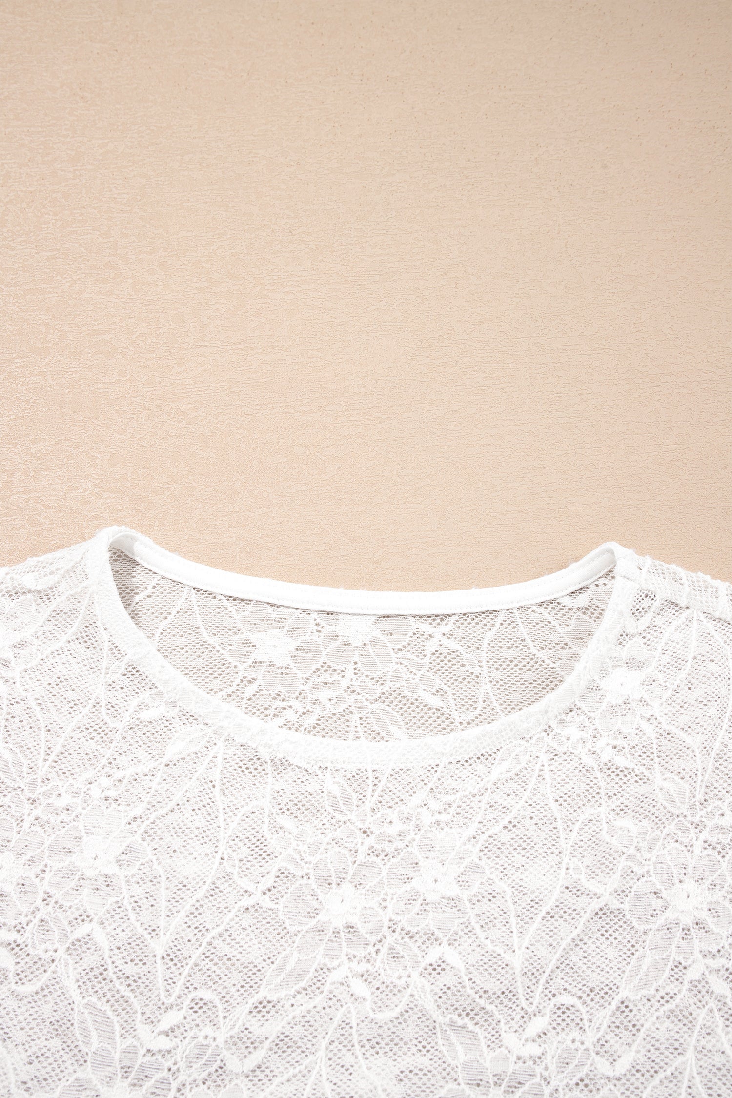 Beige Long Sleeve Sheer Mesh Lace Top