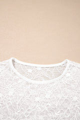 Beige Long Sleeve Sheer Mesh Lace Top