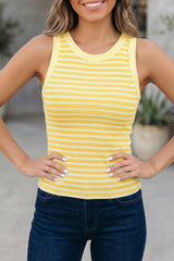 Yellow Stripe Ribbed Knit Slim Tank Top