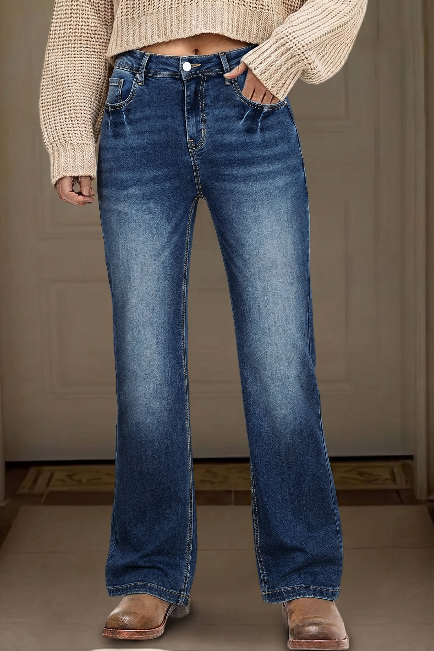 Myosotis Acid Washed Straight Leg Full Length Casual Jeans