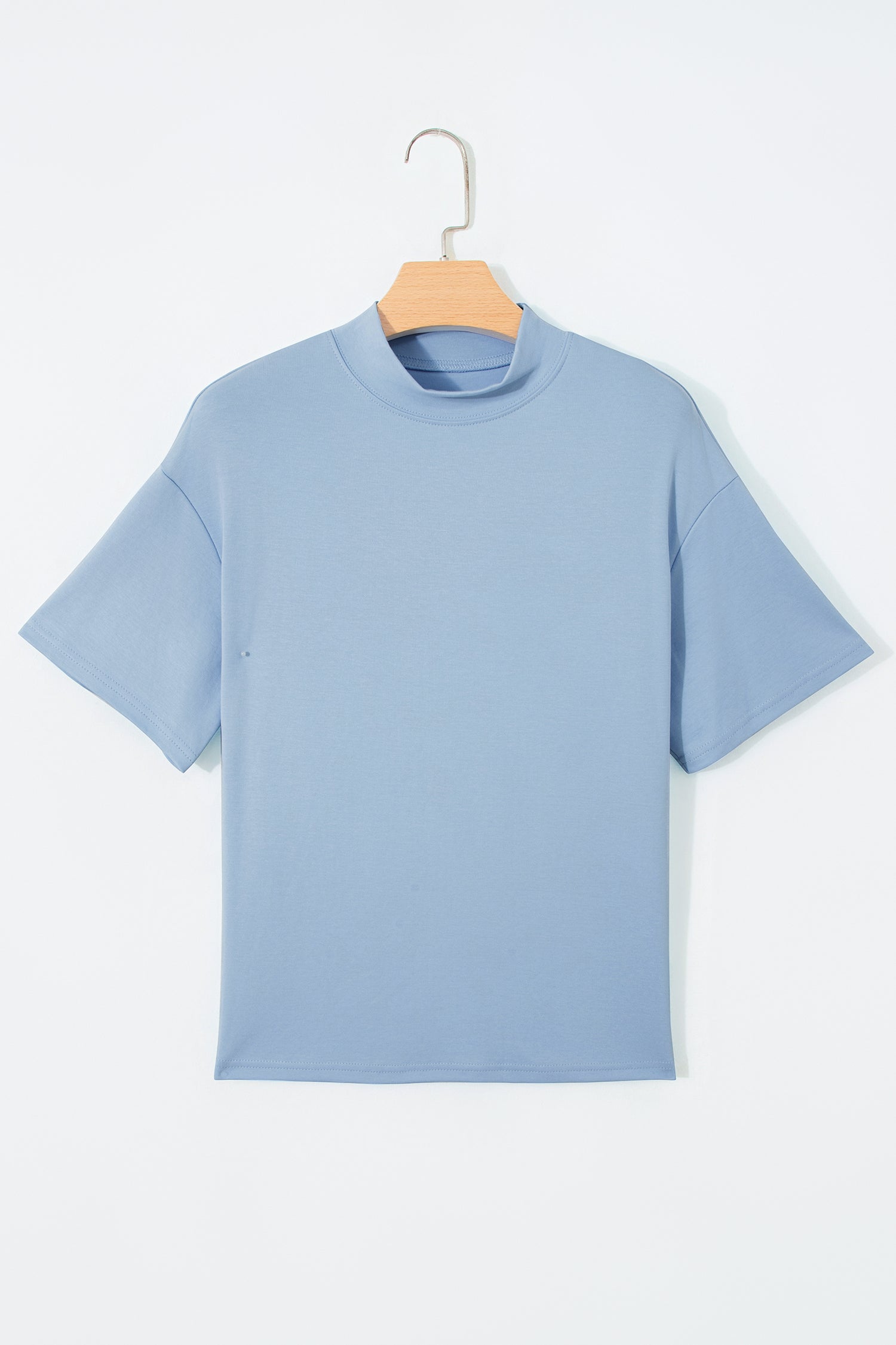 Dark Blue Solid Color High Neck Oversize Tee