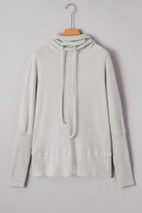 Light Grey Textured Knit Drawstring Cowl Neck Oversized Top