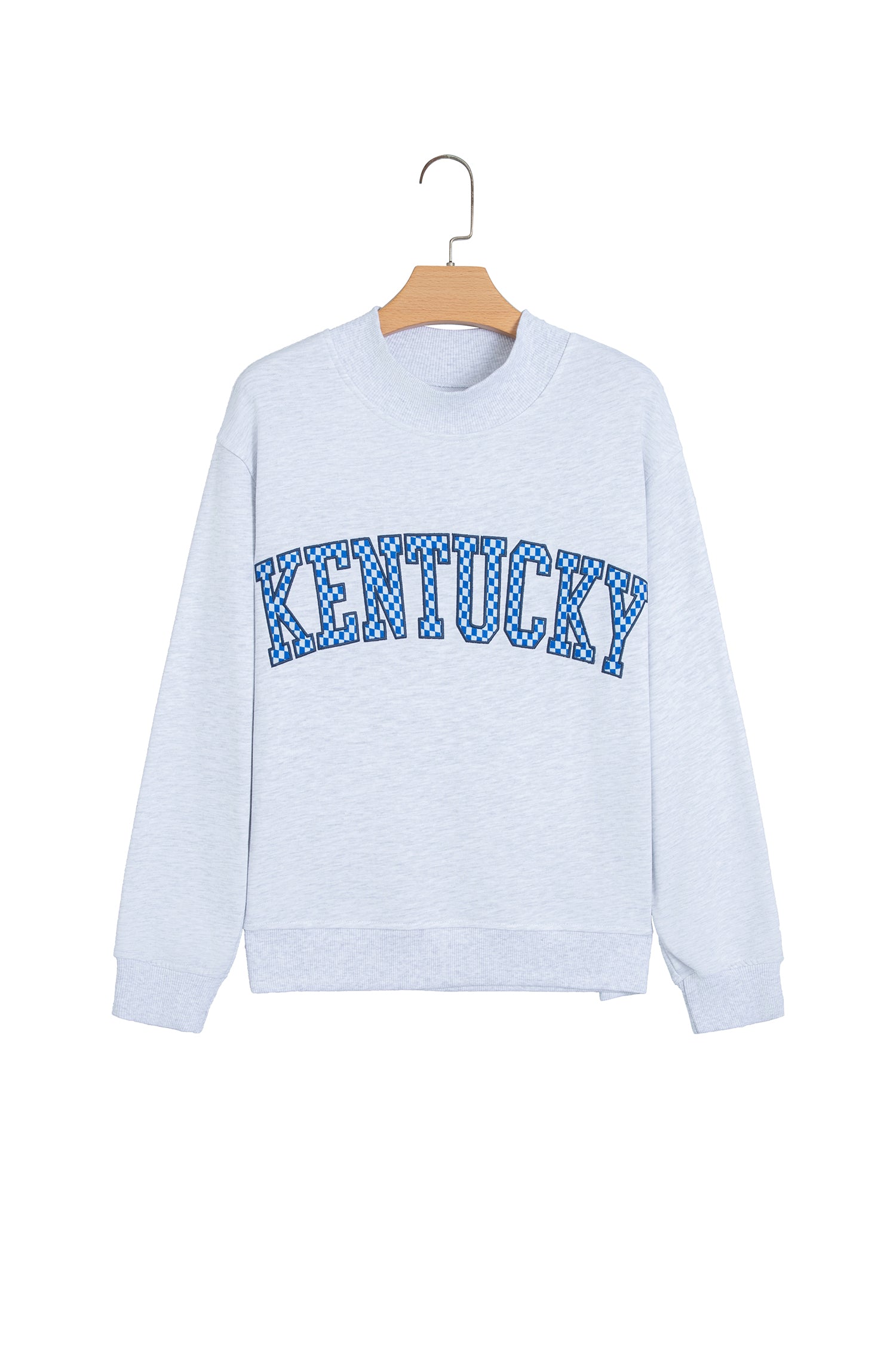 Light Grey High Neck Embroidered Checkered Letter Game Day Sweatshirt