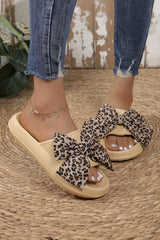 Khaki Contrast Leopard Bow Decor Casual Comfort Slippers