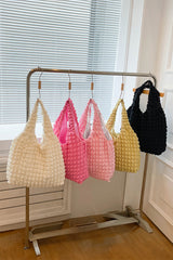 Pink Solid Color Puffy Textured Tote Bag